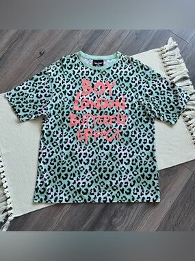 rare BOY LONDON Leopard Print Butterfly Effect Mint Green Tshirt